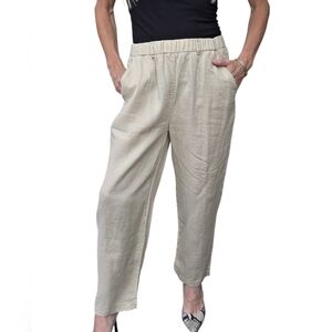 Quince 100% Linen Pull On Pants Tan Elastic Waist Relaxed Small